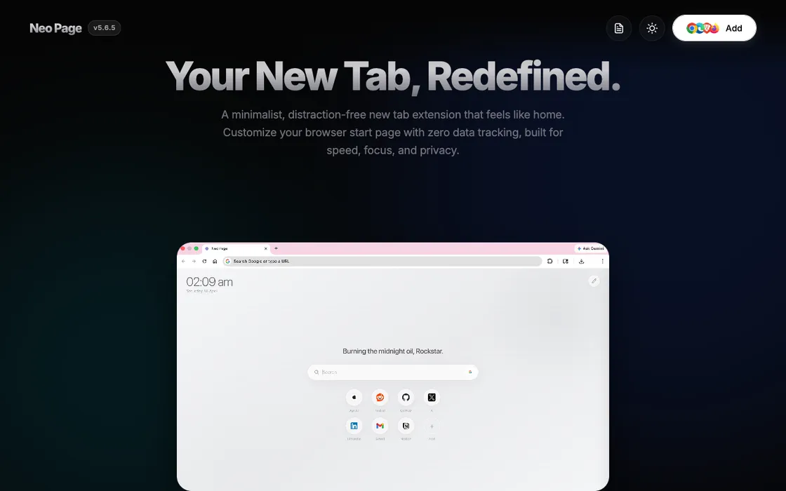 Neo Page homepage preview