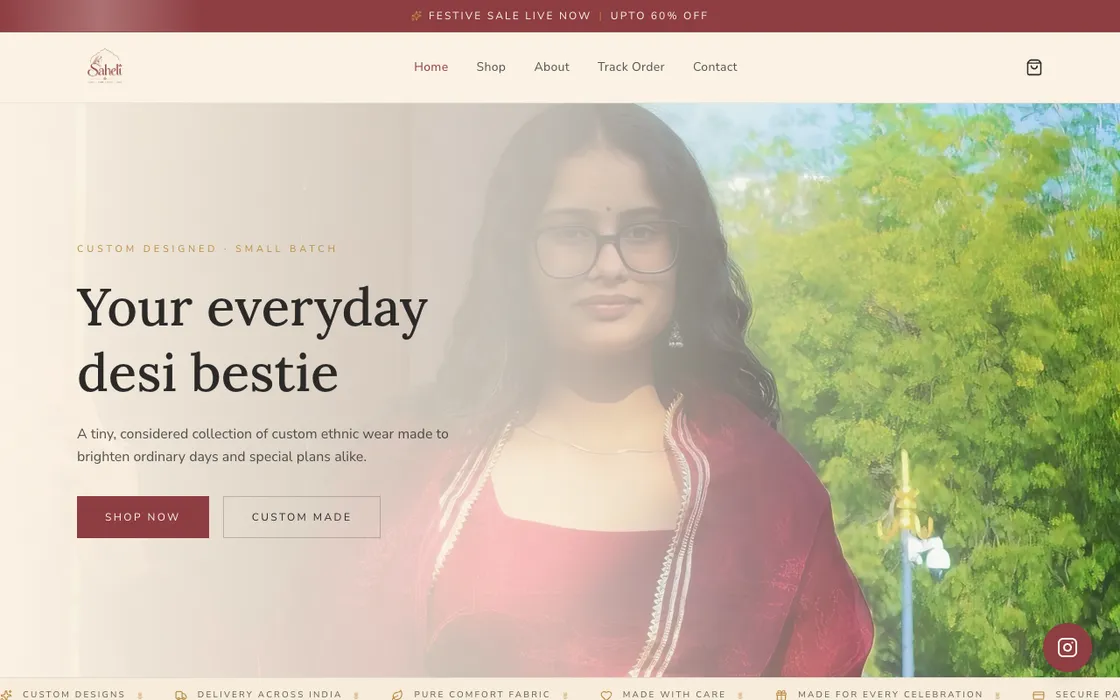 Saheli Fashion homepage preview